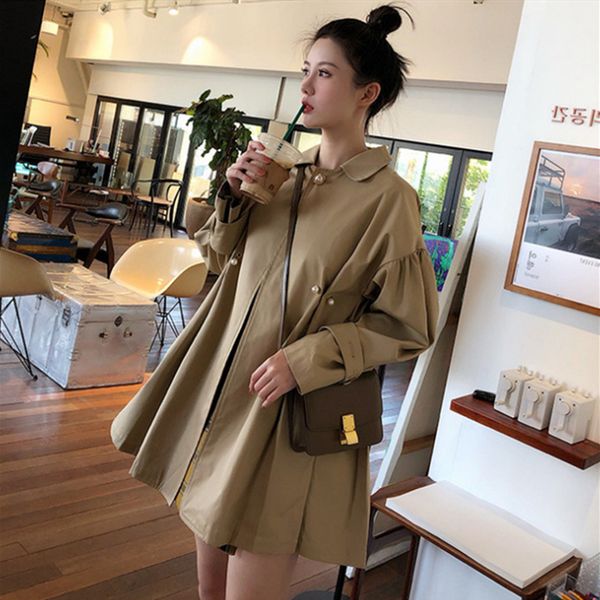 

spring autumn new trench coat women clothes 2019 medium and long thin khaki outwear female turn-down collar long sleeve d105, Tan;black