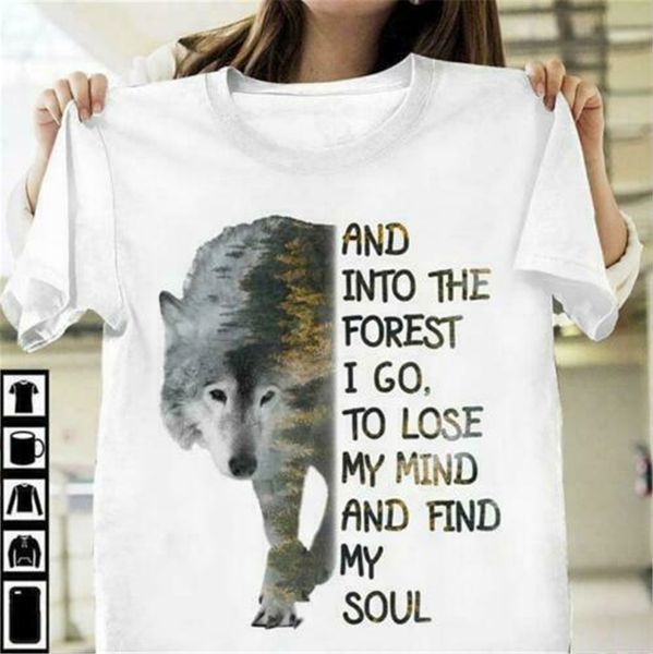 

wolf and into the forest i go to lose my mind and find my soul men t-shirt s-3xl loose size tee shirt, White;black
