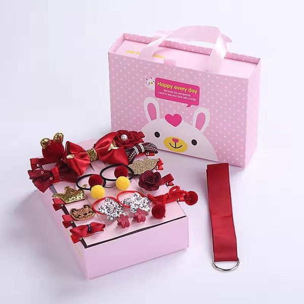 

kids hairpins 18 pcs new hair clip set hair accessories box girl head band bow children headwear elastic baby hair ornaments, Slivery;white