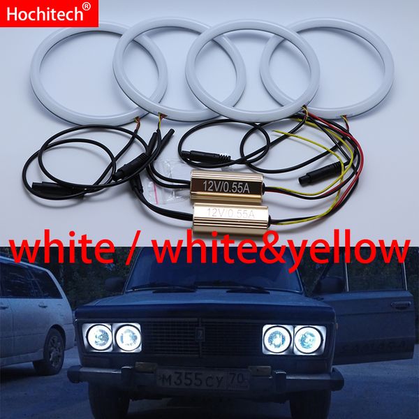 

for lada vaz 2106 1996-2001 white & yellow cotton led angel eyes kit halo ring turn signal light