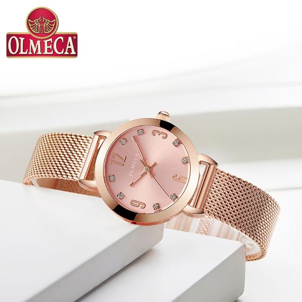 

olmeca fashion casual luminous diamond encrusted smart quartz watch mesh band creative luminous waterproof women wristwatch, Slivery;brown