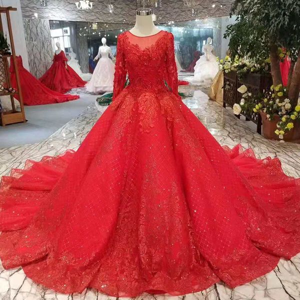 

красный классический стиль свадебное платье с длинным поездом иллюзия o-образным вырезом зашнуровать назад свадебное платье бальное платье о, White