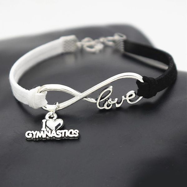 

bohemia infinity love gymnastics sports pendant charm bracelets for women men handmade weave white black leather suede rope pulseras jewelry, Golden;silver