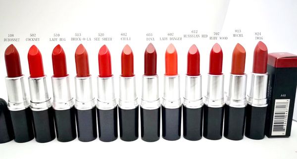 

new makeup retro matte lipstick and satin lipstick chili russian red color lipstick rouge a levres 3g with aluminium tube