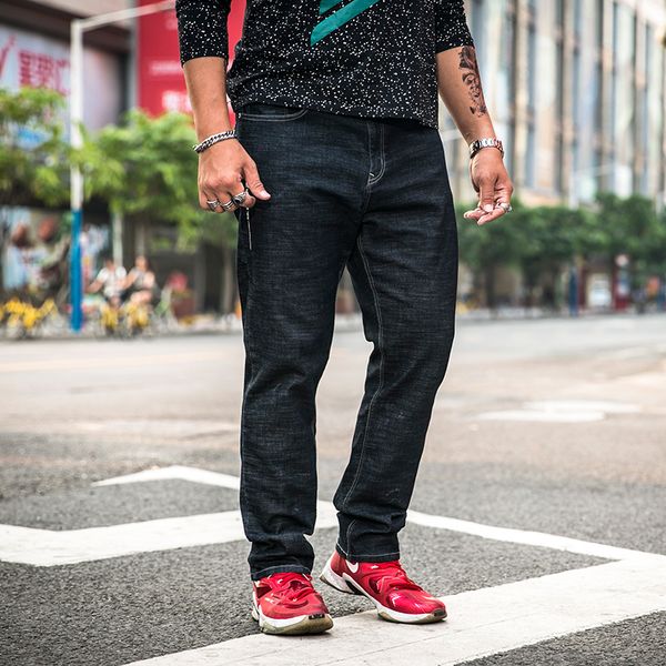 

new fashion baggy jeans men black color hip hop loose elastic waist male jeans big size 32-48 pantalones botton denim trousers, Blue