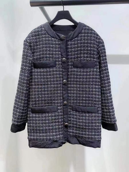 

2019 fall autumn long sleeve round neck blue plaid print tweed panelled buttons jacket coat women fashion jackets outwear coats o16153259s, Black;brown