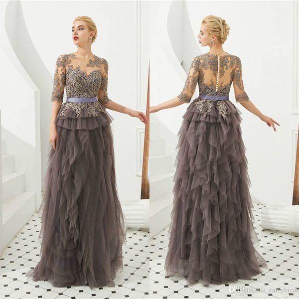 

elegant 2020 3/4 long sleevs lace appliqued a-line mother of the bride dress long party prom evening gown mother formal dresses