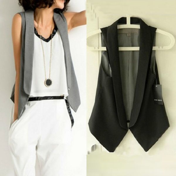 

2020 autumn spring female suit vest black grey sleeveless jackets for women slim waistcoat plus size s~3xl vest office, Black;white