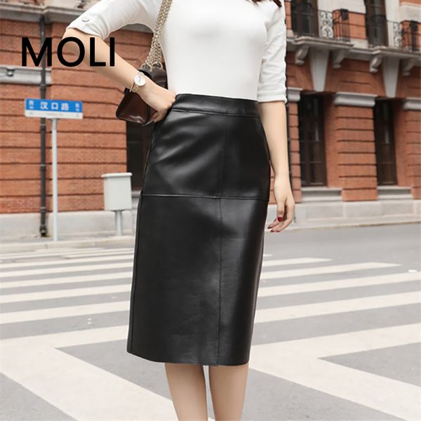 

genuine leather skirt women 2019 new fashion winter black sheepskin leather pencil high waist long skirt office ladies skirts