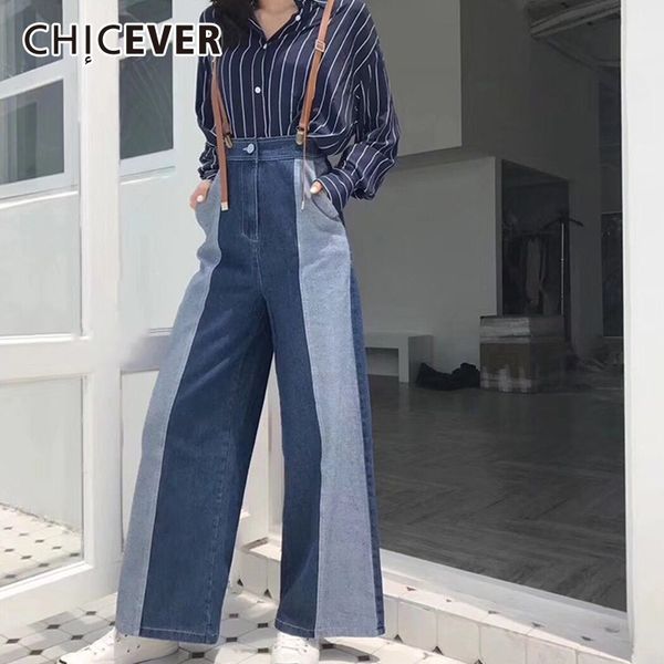 

hit color denim overalls for women wide leg pants high waist casual loose trouser women's jeans autumn fashion clothing, Blue