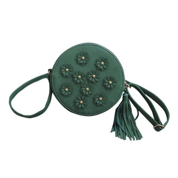 

round crossbody shoulder bag satchel handbag with flowers tassel small circle purse