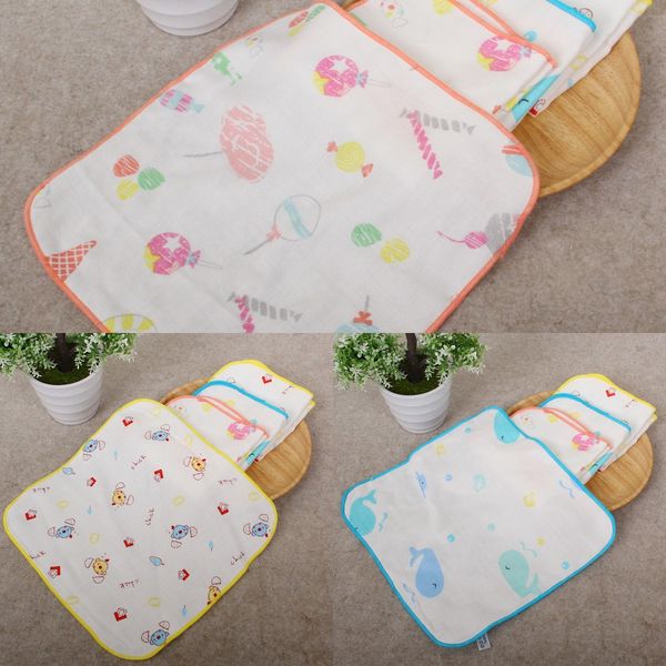 

class non-fluorescent pure cotton four-layer gauze cute cartoon printed square square saliva towel infant saliva towel