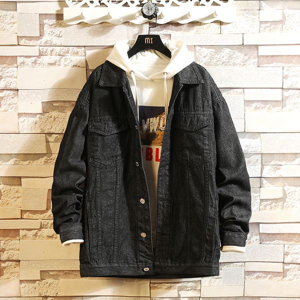 

2019 long black denim jacket men jeans hiphop punk dark denim winter jacket for men autumn men's and coats male clothing, Black;brown