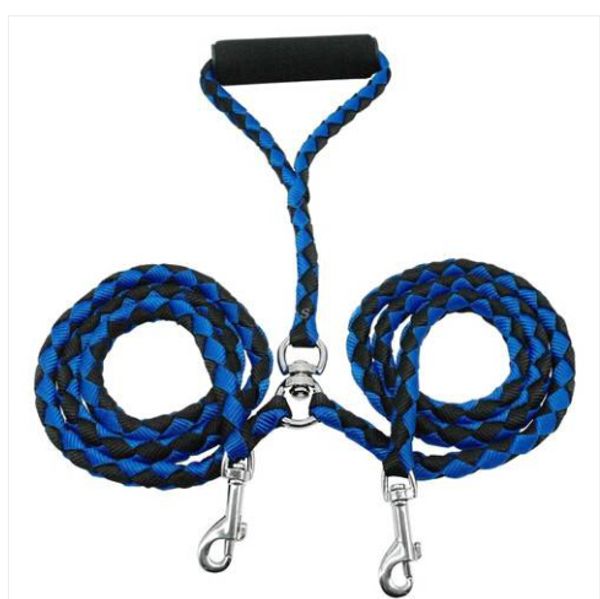 

2019 wholesales double dog leash braided tangle dual leash couple for walking training two dogs