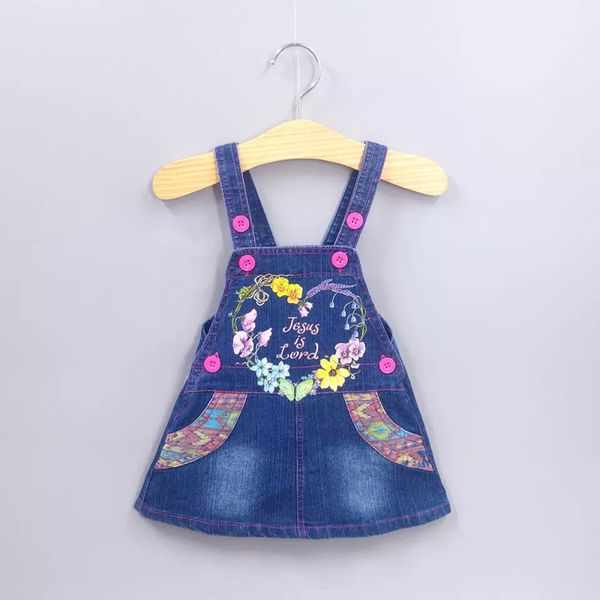 

diimuu summer girls sundress denim jumper skirts baby clothing kids flowers suspenders skirts fit 1-3 years