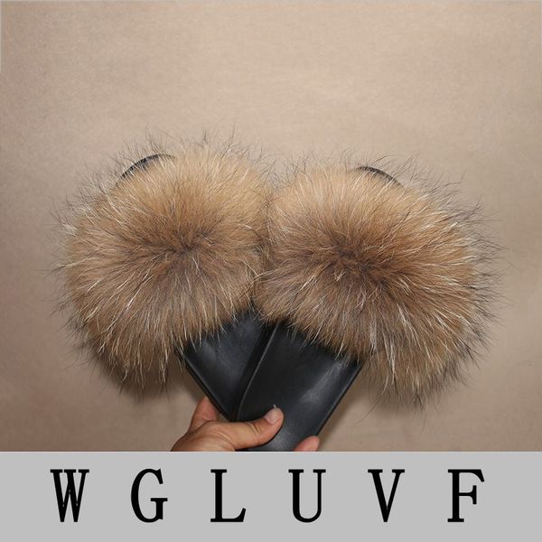 

casual fashion fur sandals slider woman real fur slippers wholesale furry cute fluffy home summer oversized sweet la, Black