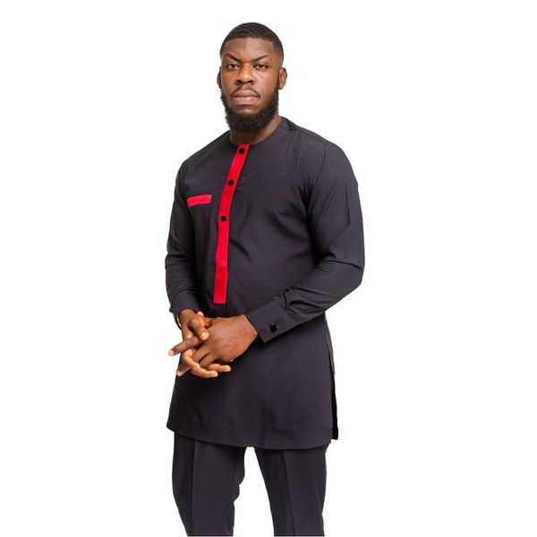 

african men shirts patchwork dashiki fashion pant sets black trouser 2 pieces customized men's outfit for african gatherings, Red
