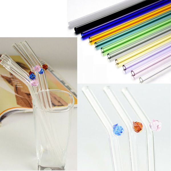 

reusable glass rose straw wedding birthday party drinking bend/ straight straws cleaning brush drinking bend straws set