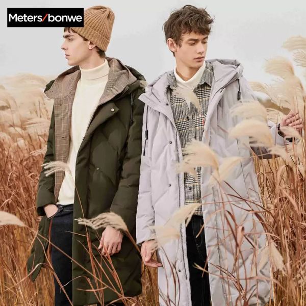 

metersbonwe 2019 long down winter jackets business long thick winter down coat men solid fashion overcoat outerwear warm, Black