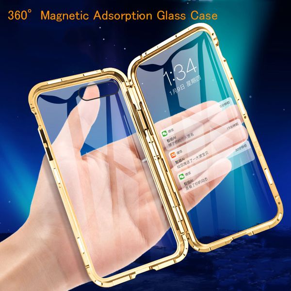 

double side glass 360 magnetic adsorption metal case for iphone 11 pro 7 8 plus phone case for iphone xr x xs max 6 6s