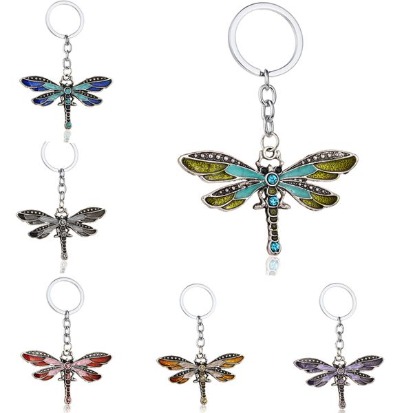 

кристалл keychains животных стрекоза antique silver rhinestone брелок кольца автомобильный держатель ювелирных изделий подвеска keyrings для, Slivery;golden