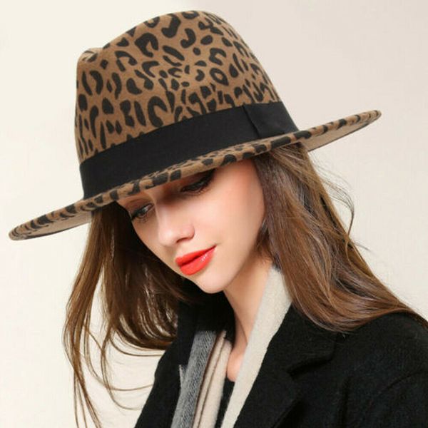 

fashion vintage men women hard felt hat wide brim fedora trilby panama hat gangster cap leopard formal party, Blue;gray