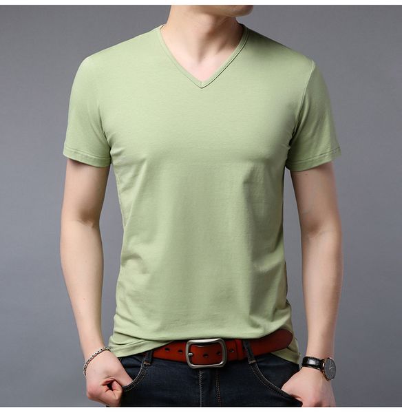 

solid color mens casual fashionable tshirt v neck short sleeve tees slim modern pullover mens summer tshirt, White;black