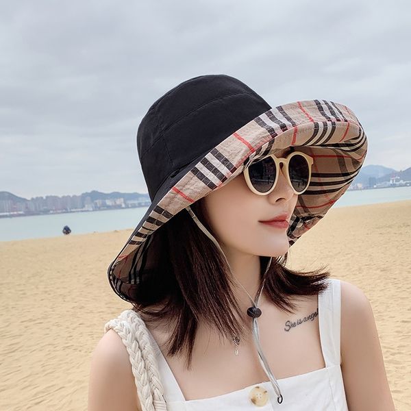 

women's fashionable double-sided fisherman sun-proof uv-proof sun folding sun for bucket bucket hat fisherman hat travel, Blue;gray