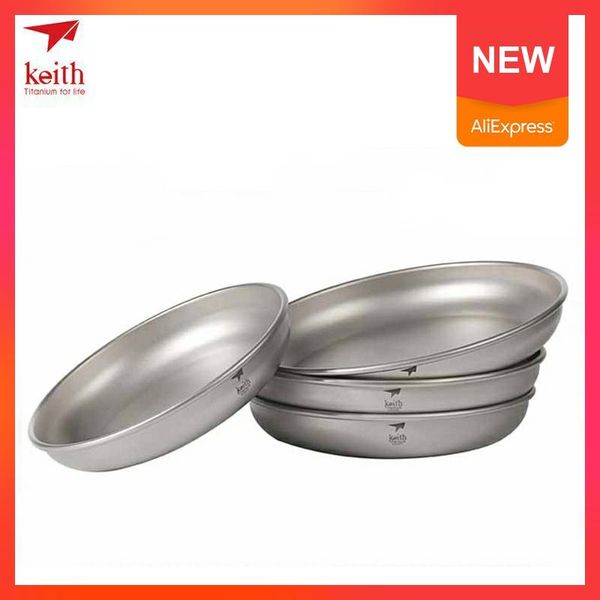 

4 pcs in 1 keith titanium saucer dishes set outdoor tableware camping hiking plates cutlery picnic plate tableware ti5372