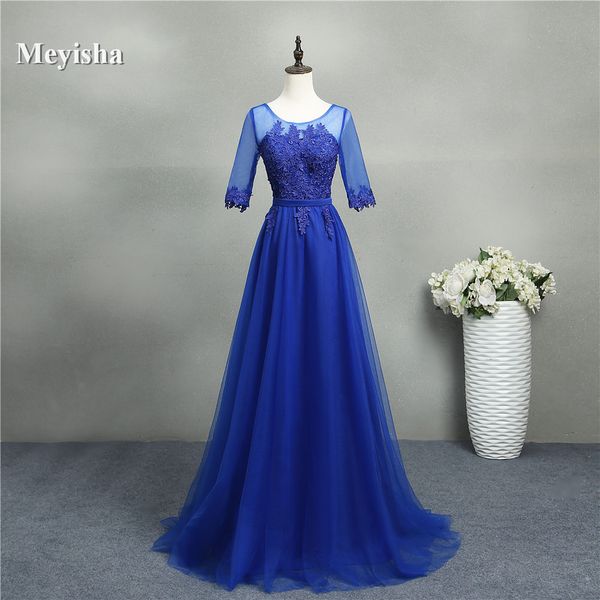 

zj7031 middle sleeve lace long royal blue prom dresses 2019 formal party dress for graduation plus size customer made, White;black