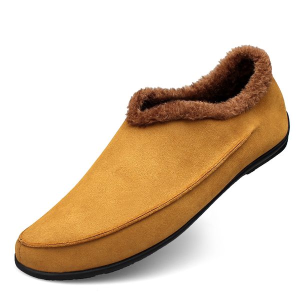 

winter warm casual mens shoes cow suede leather loafers male moccasins driving casual shoes men fur lined male loafers hc-628, Black