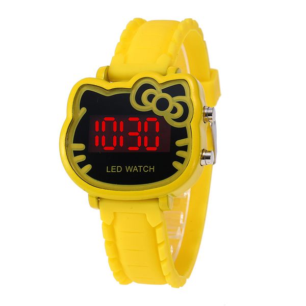

new style led cartoon students children little couple cute anime-shaped kt cat sunglasses-shaped watch gift, Slivery;brown