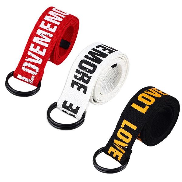 

belt harajuku style red letter printed fashion double d ring canvas strap long jeans belts for women men canvas belt, Black;brown
