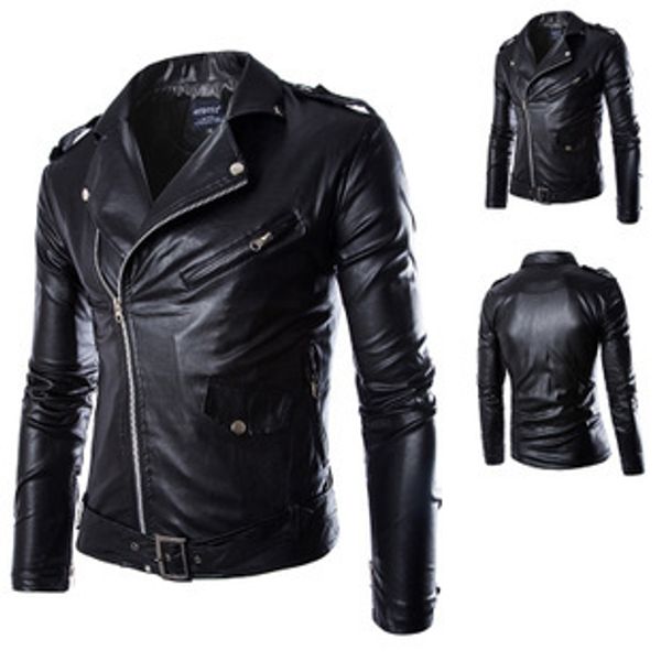 

foreign trade new style korean-style locomotive slim fit leather coat men's leather jacket coat england fashion men, Black