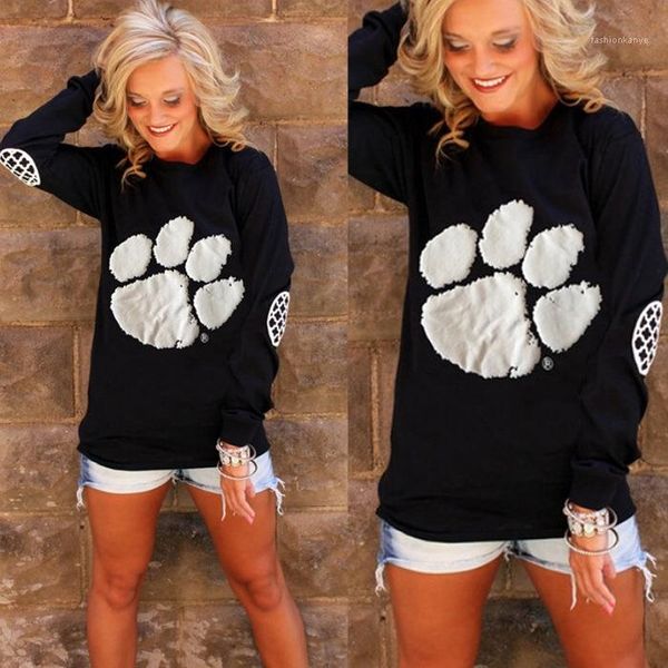 

шея bear paw длинного рукав tshirt теплых дышащие один цвет женщины hoodie весна женщины дизайнер печатных толстовка круглый, White