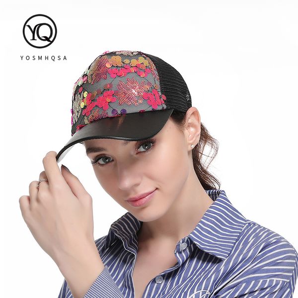 

casual summer sequins mesh baseball cap hat women girls black snapback messy bun hip hop caps adjustable drop shipping wh108, Blue;gray