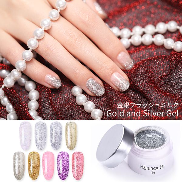 

harunouta 5g gold silver glitter glue nail gel polish nail art shining platinum gel varnish soak off uv lanquer manicure, Red;pink
