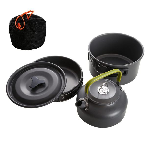 

portable camping pot pan kettle set aluminum alloy outdoor tableware cookware 3pcs/set teapot cooking tool for picnic bbq
