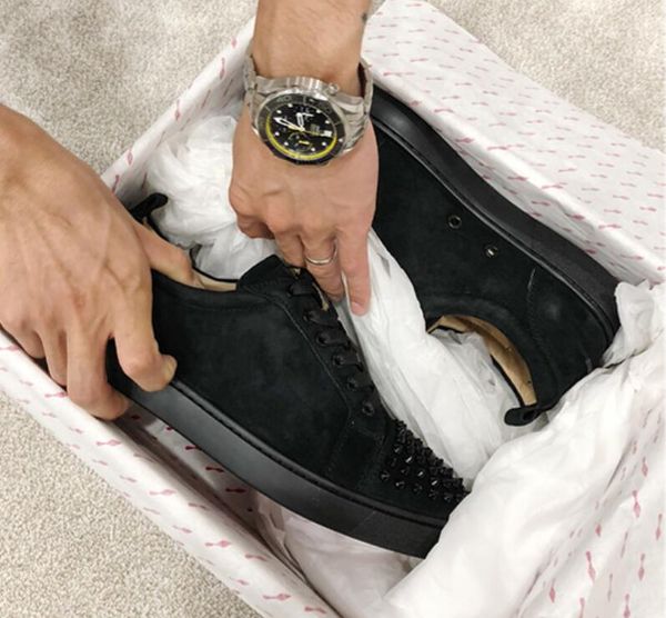

2019 designer sneakers junior suede studded spikes shoes flat trainers red bottom shoes high silver spiked men shoes, Black