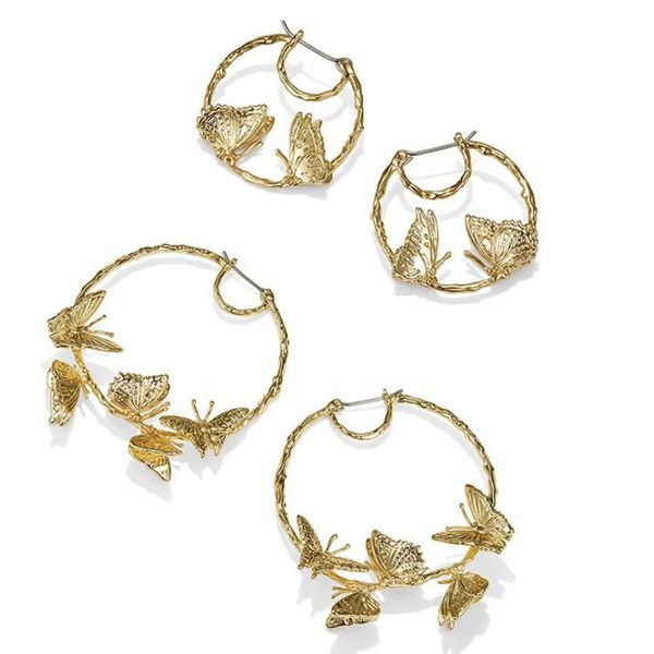 

new metal butterfly round circle hoop earrings gold color statement earrings 2 sizes pendientes 2019 fashion jewelry bijoux, Golden