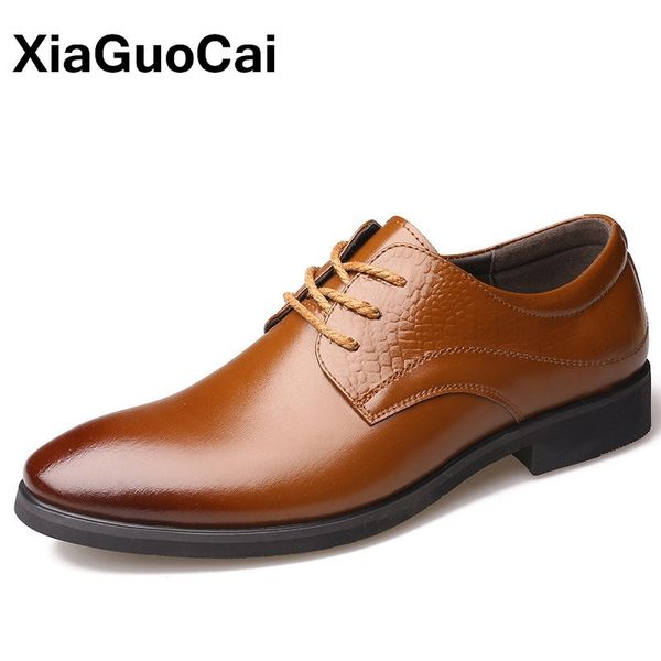 

british luxury men's dress shoes business autumn male oxfords pointed toe casual man leather shoes comfortable 2019, Black