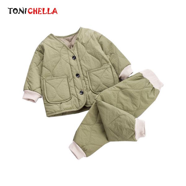 

kids clothes winter baby boys girls thicken cotton outfit coat +warm pants trouser costume 2pcs children clothing cl5695, White