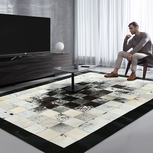 

black and white luxury cowhide patch work rugbig size natural cow skin fur carpet for living room decoration office carpet