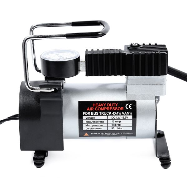 

12v car tire inflator pump single-cylinder auto air compressor with pointer table and 3 different nozzle adapters for cars moto