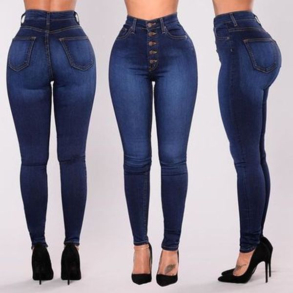 

women high waist denim jeans skinny pencil pants ladies casual jean, Blue