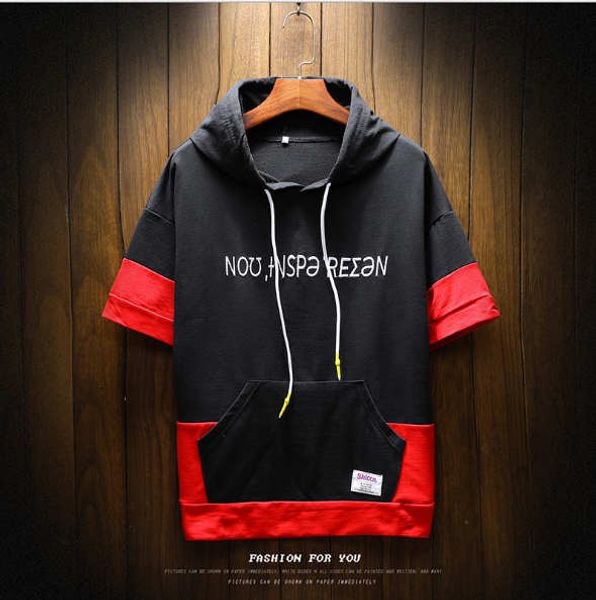 

2020 summer men's designer t-shirts short sleeve hooded casual panelled color mens t-shirt, White;black