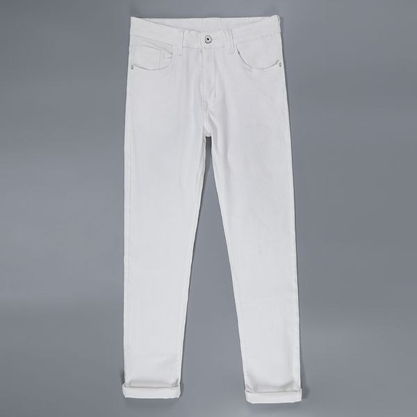 

2019 men white cotton slim straight men casual stretch skinny jeans straight fit trousers white pants solid colors jeans, Blue