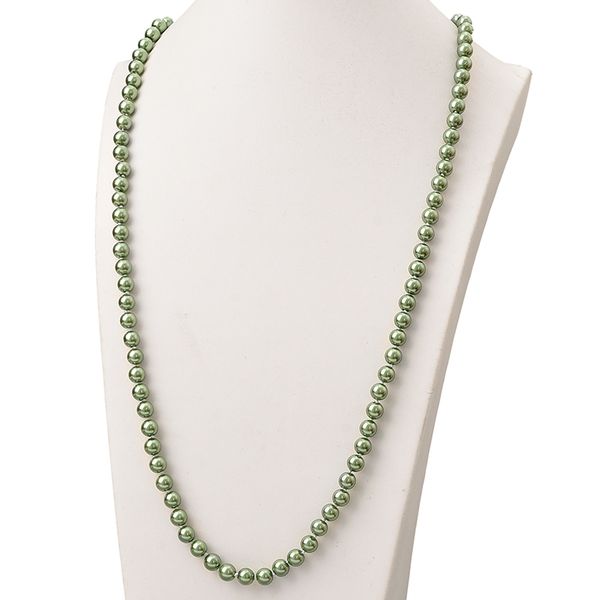 

green long pearls necklace for ladies jewelry 8mm round synthetic pearls chain necklace 36inch wholesale h866, Silver