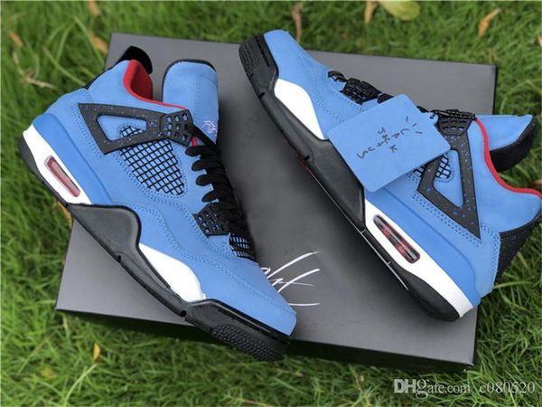 

new travis scott release 4 houston 4s cactus jack iv blue basketball shoes limited sneakers authentic quality 308497-406 come with box