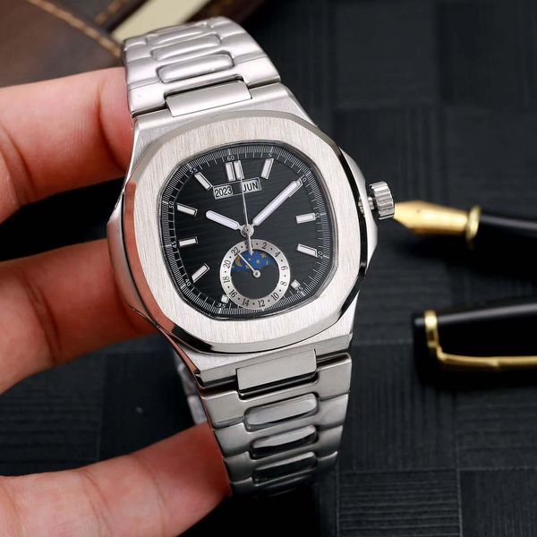 

9 color classic men watches pp nautilus 5726/1a-001 mechanical automatic men watch moon phase watches stainless steel wristwatches, Slivery;brown